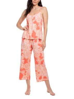 Linea Donatella Women's Paisliegh Cropped Pajama Set Coral Large, NWT